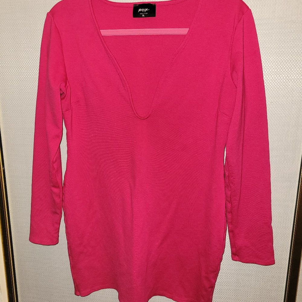 Nasty Gal Pink Bodycon Low cut Dress XL